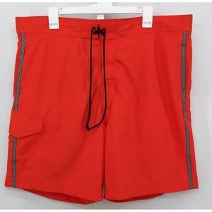 BURNT Swim Shorts Mens Size L Mesh Lined Red Orange Drawstring Pockets